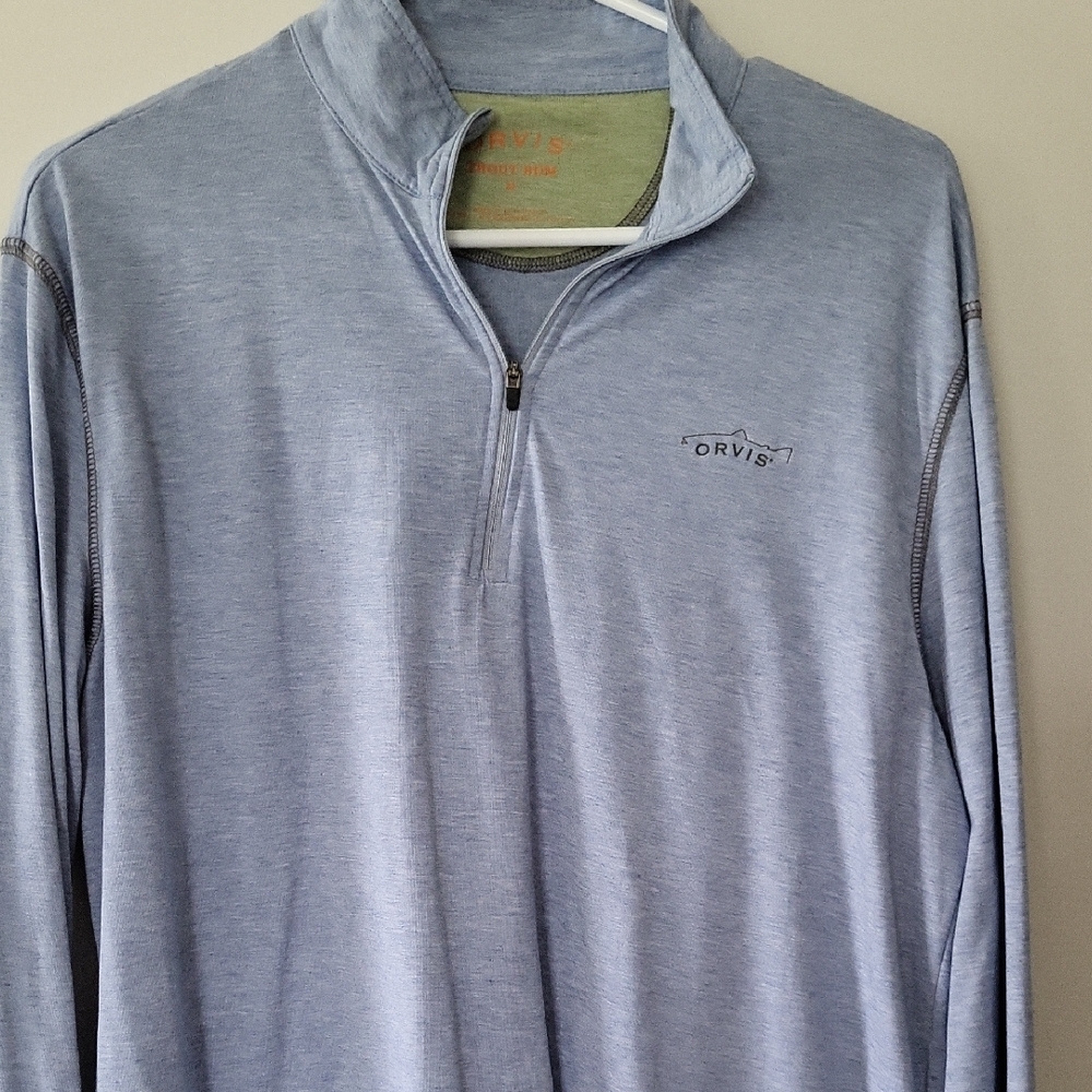 Orvis Blue Zip Up Sweater with Standing Collar